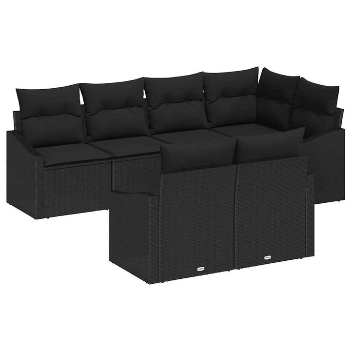 Have Spisebordssæt 7 pcs Sort Poly Rattan og pulverlakeret stål