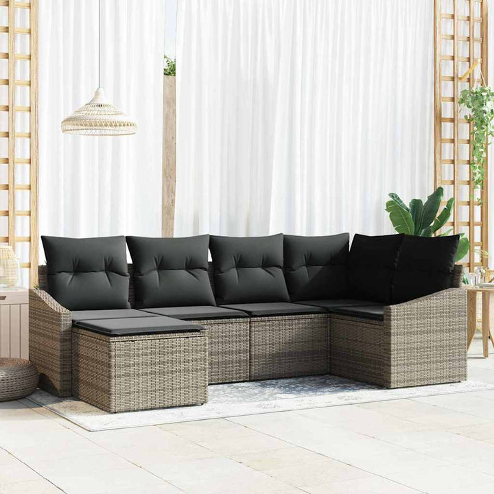 Have Spisebordssæt 6 pcs Grå Poly Rattan og pulverlakeret stål