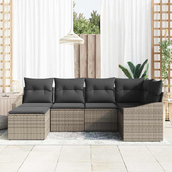 Have Spisebordssæt 6 pcs Grå Poly Rattan og pulverlakeret stål