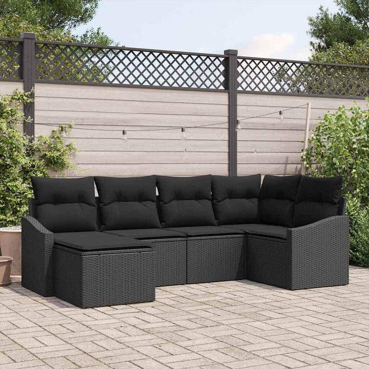 Have Spisebordssæt 6 pcs Sort Poly Rattan og pulverlakeret stål