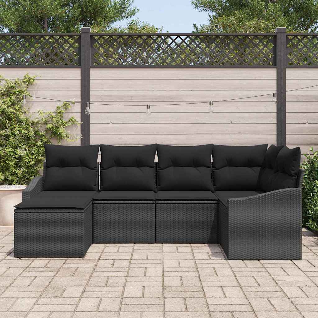 Have Spisebordssæt 6 pcs Sort Poly Rattan og pulverlakeret stål