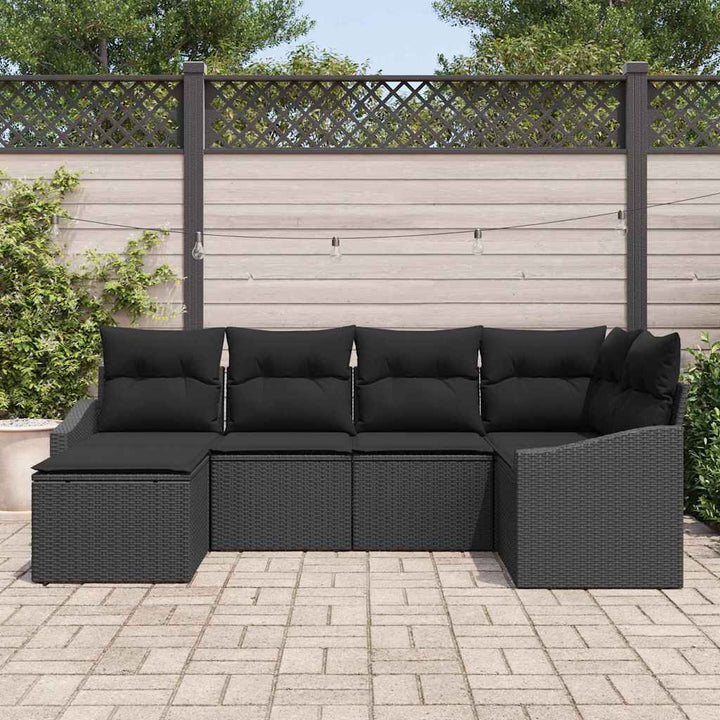 Have Spisebordssæt 6 pcs Sort Poly Rattan og pulverlakeret stål