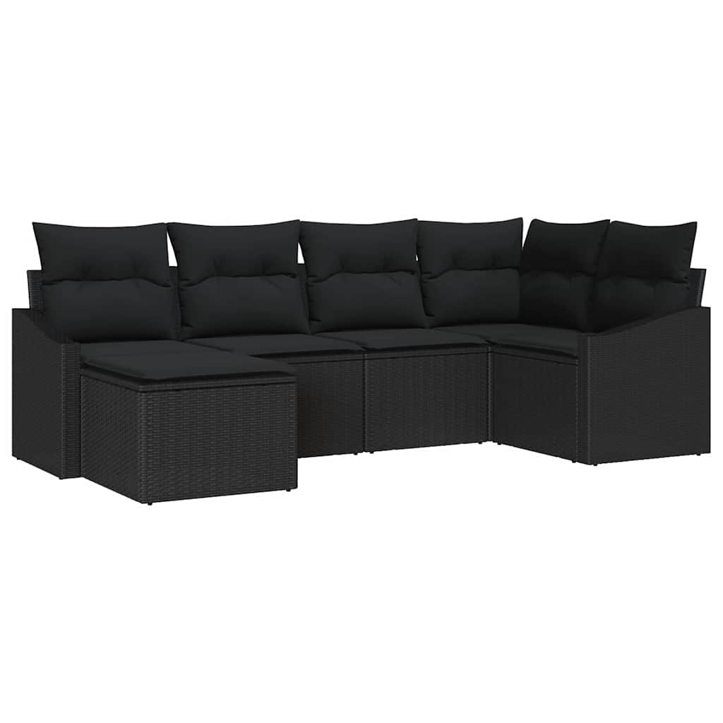 Have Spisebordssæt 6 pcs Sort Poly Rattan og pulverlakeret stål