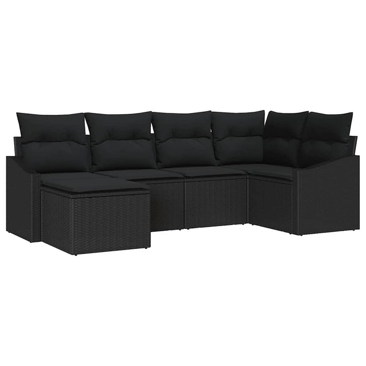 Have Spisebordssæt 6 pcs Sort Poly Rattan og pulverlakeret stål