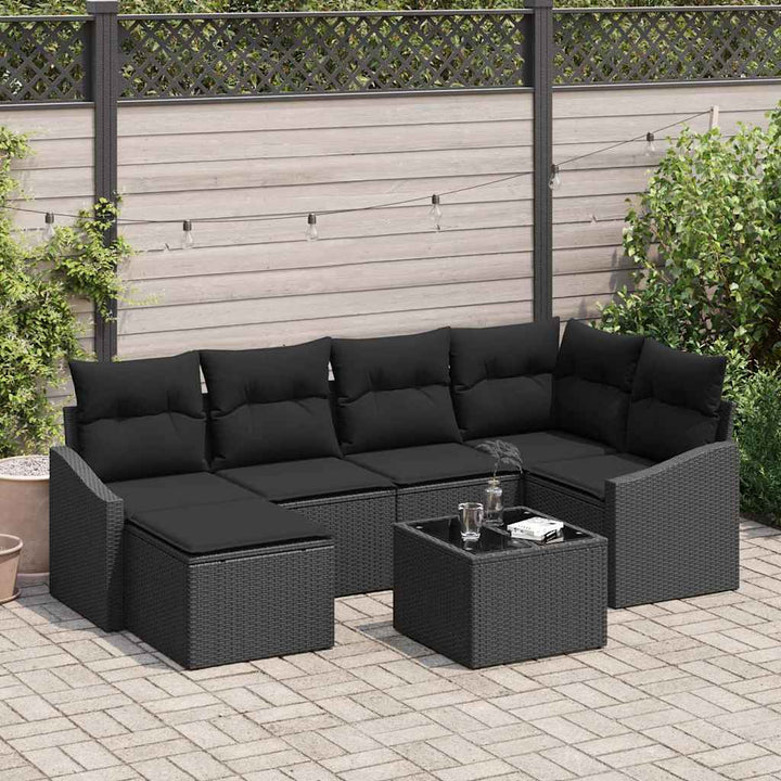Have Spisebordssæt 7 pcs Sort Poly Rattan og pulverlakeret stål
