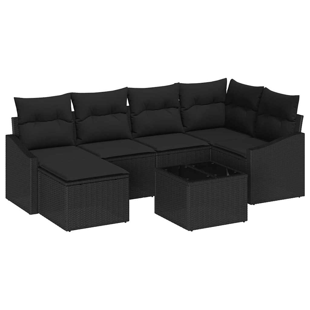 Have Spisebordssæt 7 pcs Sort Poly Rattan og pulverlakeret stål