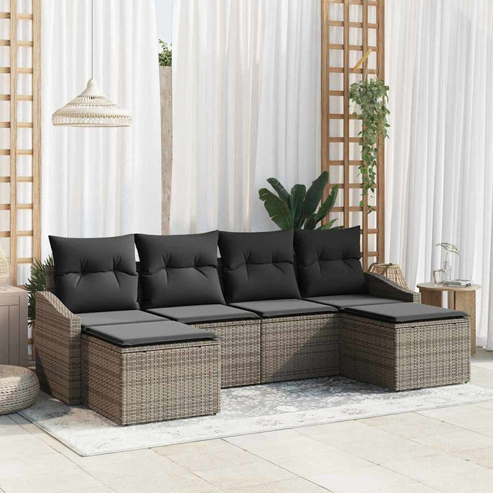 Have Spisebordssæt 6 pcs Grå Poly Rattan og pulverlakeret stål