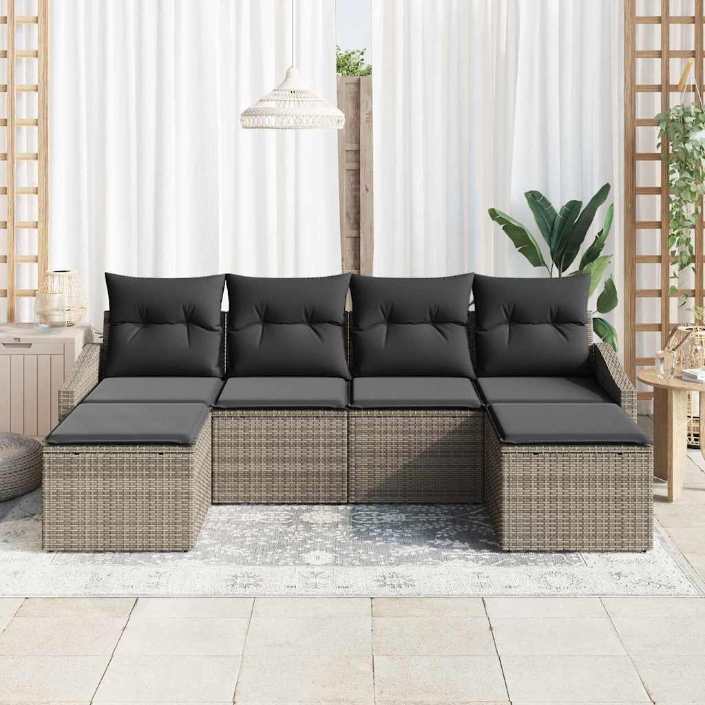 Have Spisebordssæt 6 pcs Grå Poly Rattan og pulverlakeret stål