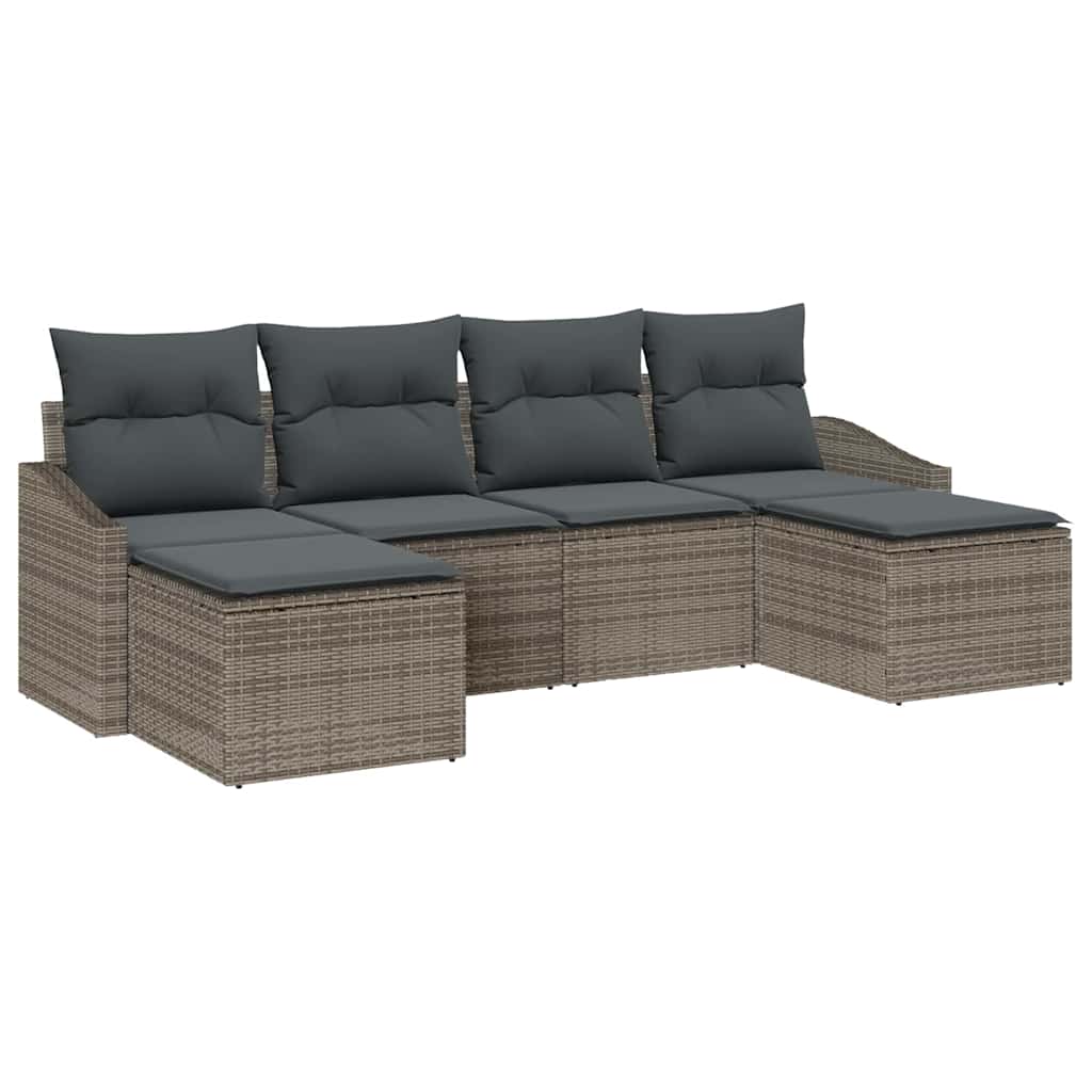 Have Spisebordssæt 6 pcs Grå Poly Rattan og pulverlakeret stål
