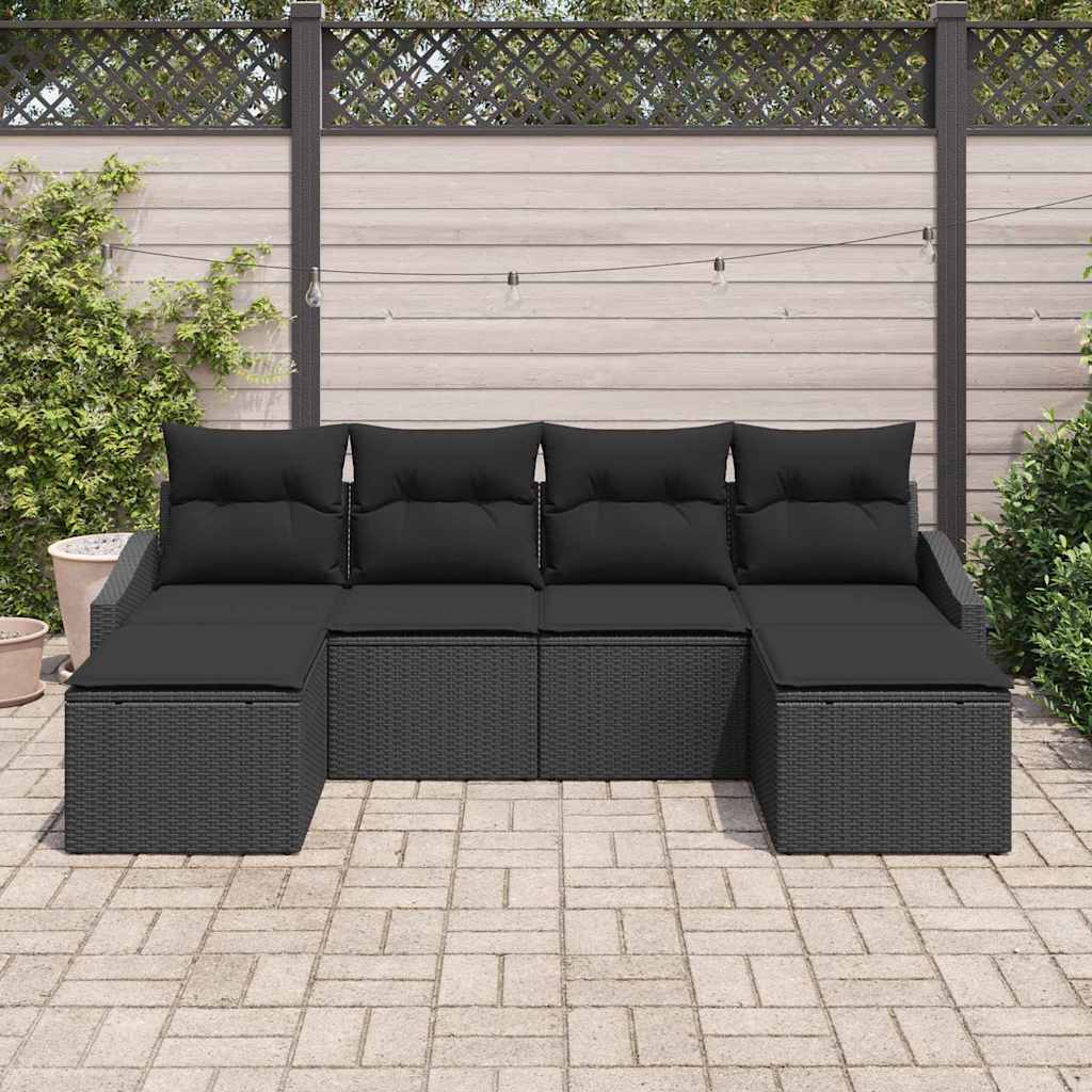 Have Spisebordssæt 6 pcs Sort Poly Rattan og pulverlakeret stål