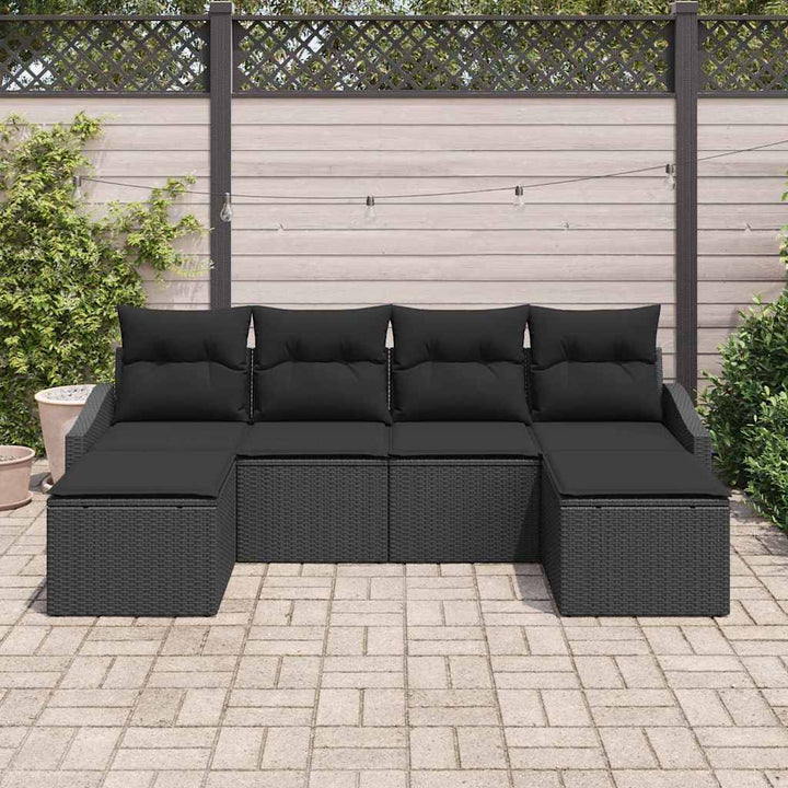 Have Spisebordssæt 6 pcs Sort Poly Rattan og pulverlakeret stål