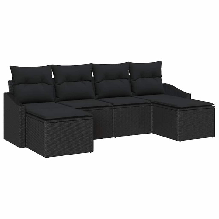 Have Spisebordssæt 6 pcs Sort Poly Rattan og pulverlakeret stål