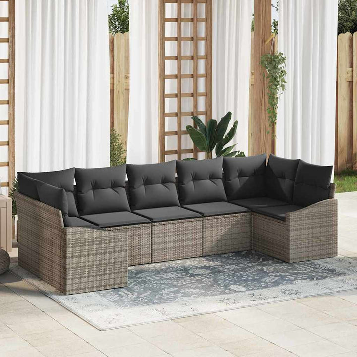 Have Spisebordssæt 7 pcs Grå Poly Rattan og pulverlakeret stål