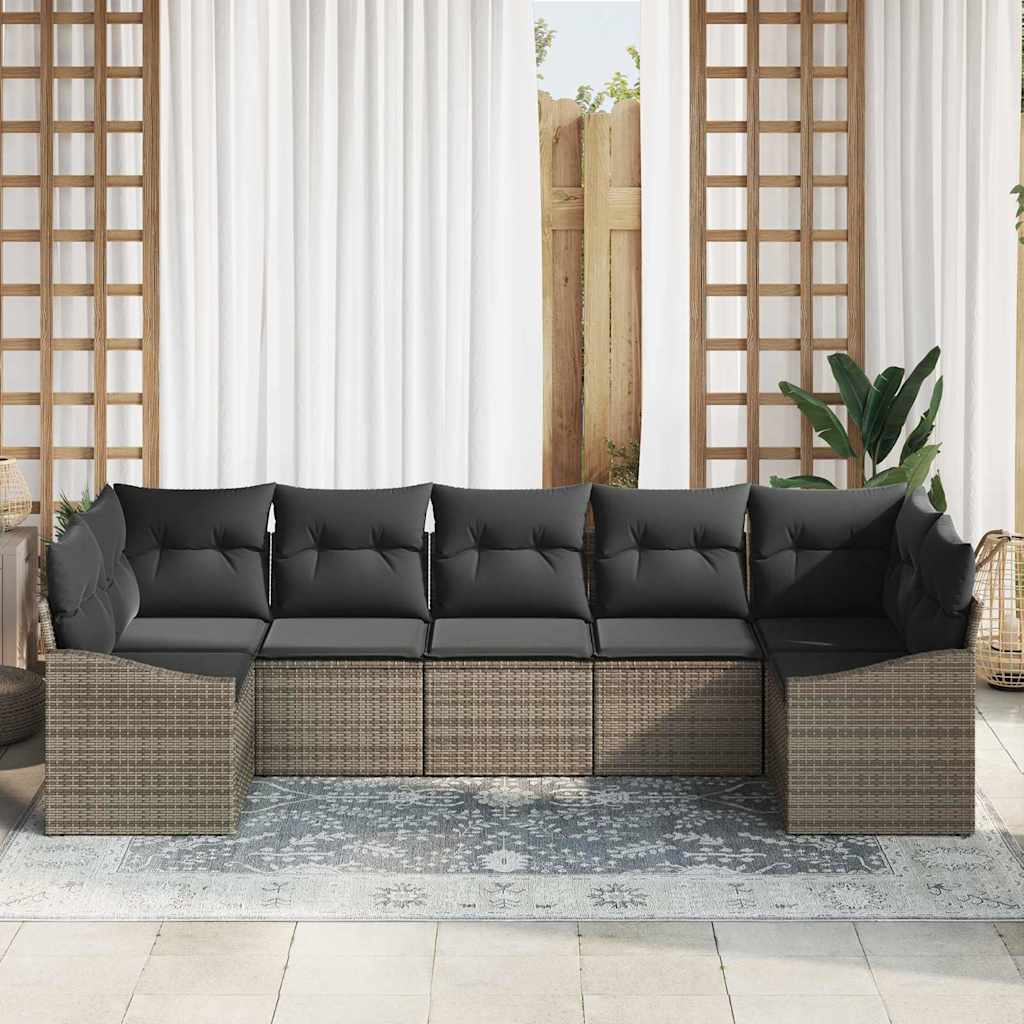 Have Spisebordssæt 7 pcs Grå Poly Rattan og pulverlakeret stål