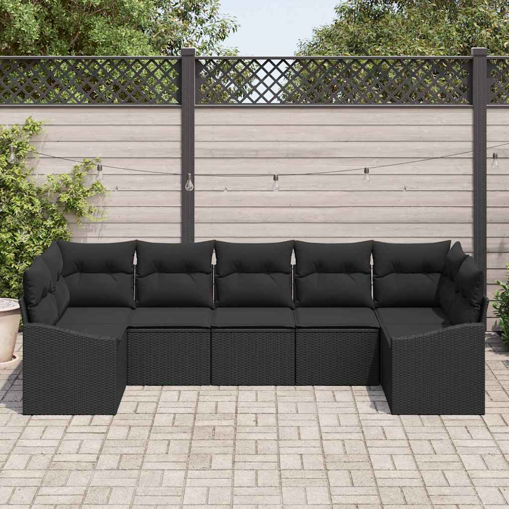 Have Spisebordssæt 7 pcs Sort Poly Rattan og pulverlakeret stål