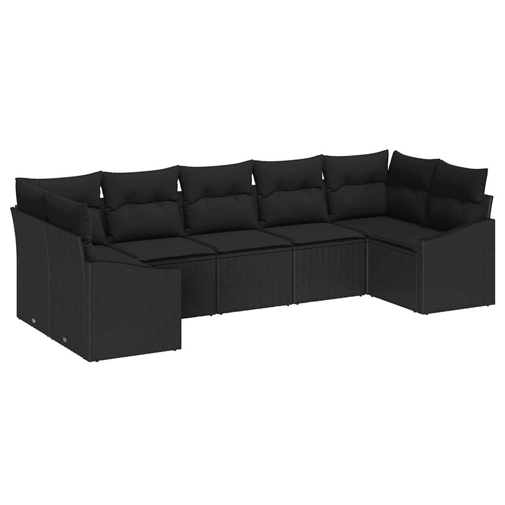 Have Spisebordssæt 7 pcs Sort Poly Rattan og pulverlakeret stål
