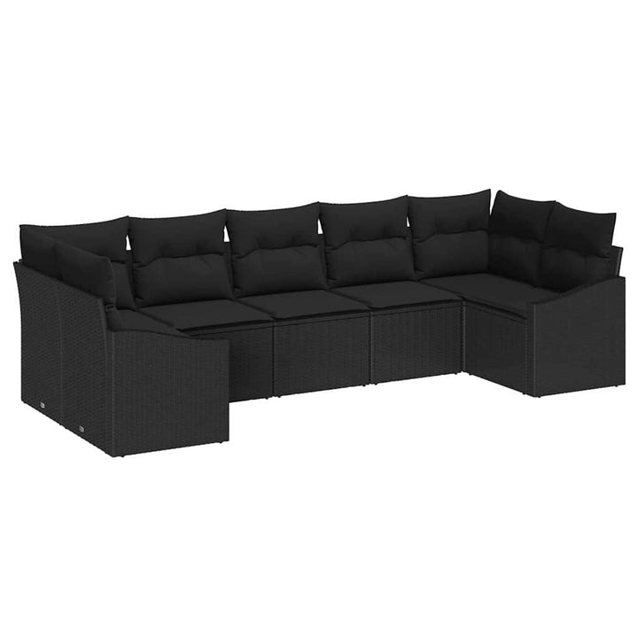 Have Spisebordssæt 7 pcs Sort Poly Rattan og pulverlakeret stål