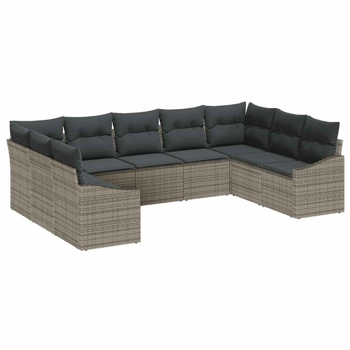 Have Spisebordssæt 9 pcs Grå Poly Rattan og pulverlakeret stål
