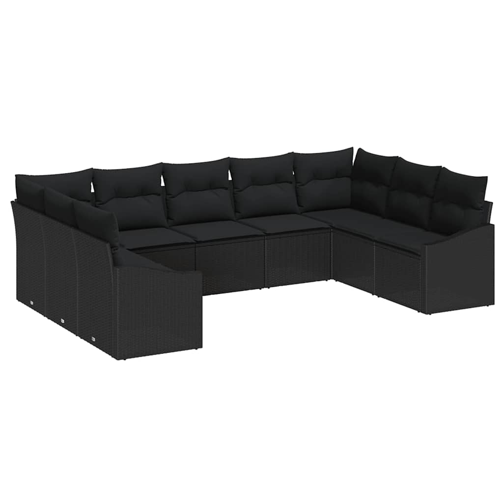 Have Spisebordssæt 9 pcs Sort Poly Rattan og pulverlakeret stål
