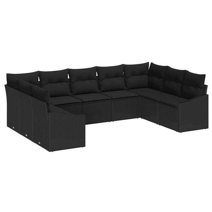 Have Spisebordssæt 9 pcs Sort Poly Rattan og pulverlakeret stål