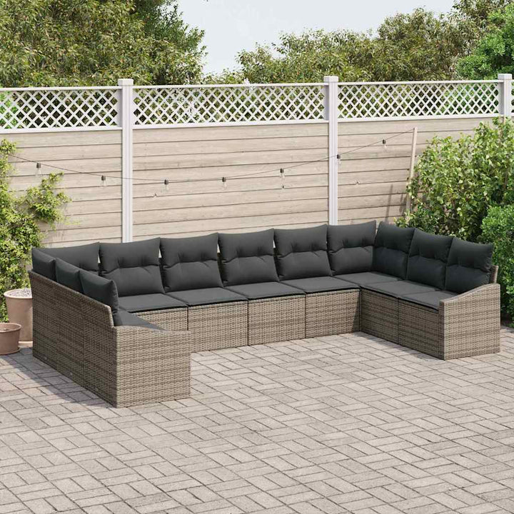 Have Spisebordssæt 10 pcs Grå Poly Rattan og pulverlakeret stål
