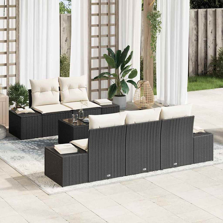 Havesofa Sæt med pude 6 pcs Sort og Cream 55 x 55 x 37 cm