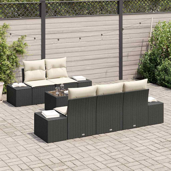 Havesofa Sæt med pude 6 pcs Sort og Cream 55 x 55 x 37 cm