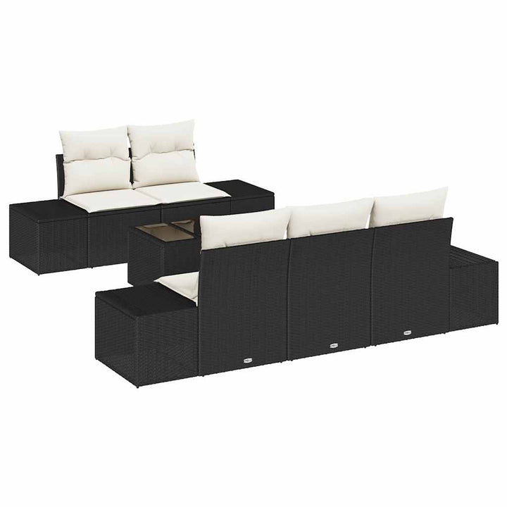 Havesofa Sæt med pude 6 pcs Sort og Cream 55 x 55 x 37 cm