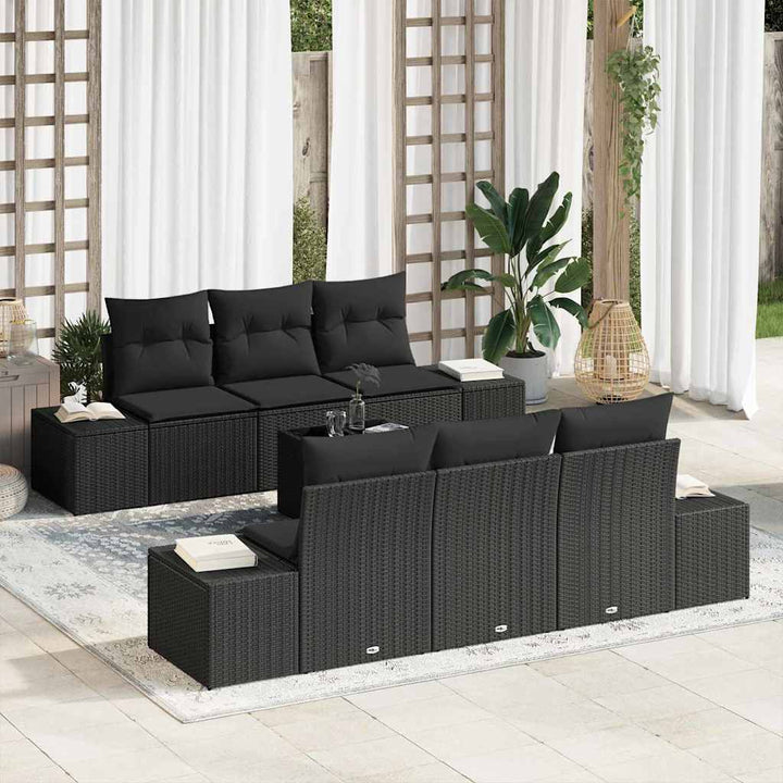 Havesofa Sæt med pude med opbevaring 7 pcs Sort 55 x 55 x 37 cm