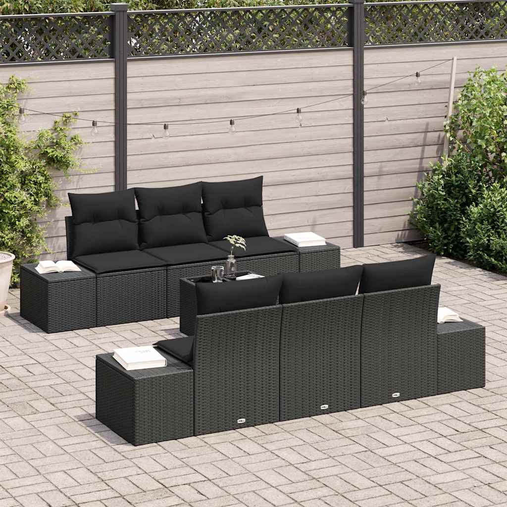 Havesofa Sæt med pude med opbevaring 7 pcs Sort 55 x 55 x 37 cm