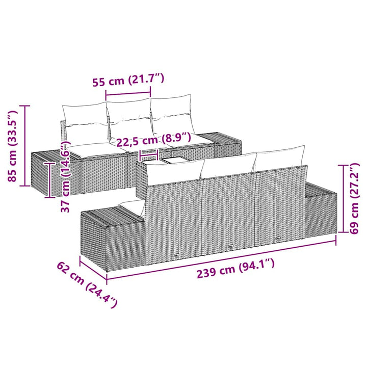 Havesofa Sæt med pude med opbevaring 7 pcs Sort 55 x 55 x 37 cm