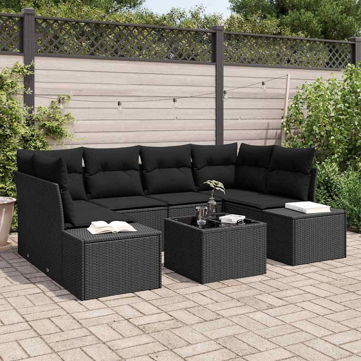 Havesofa Sæt med pude med opbevaring 7 pcs Sort 55 x 55 x 37 cm
