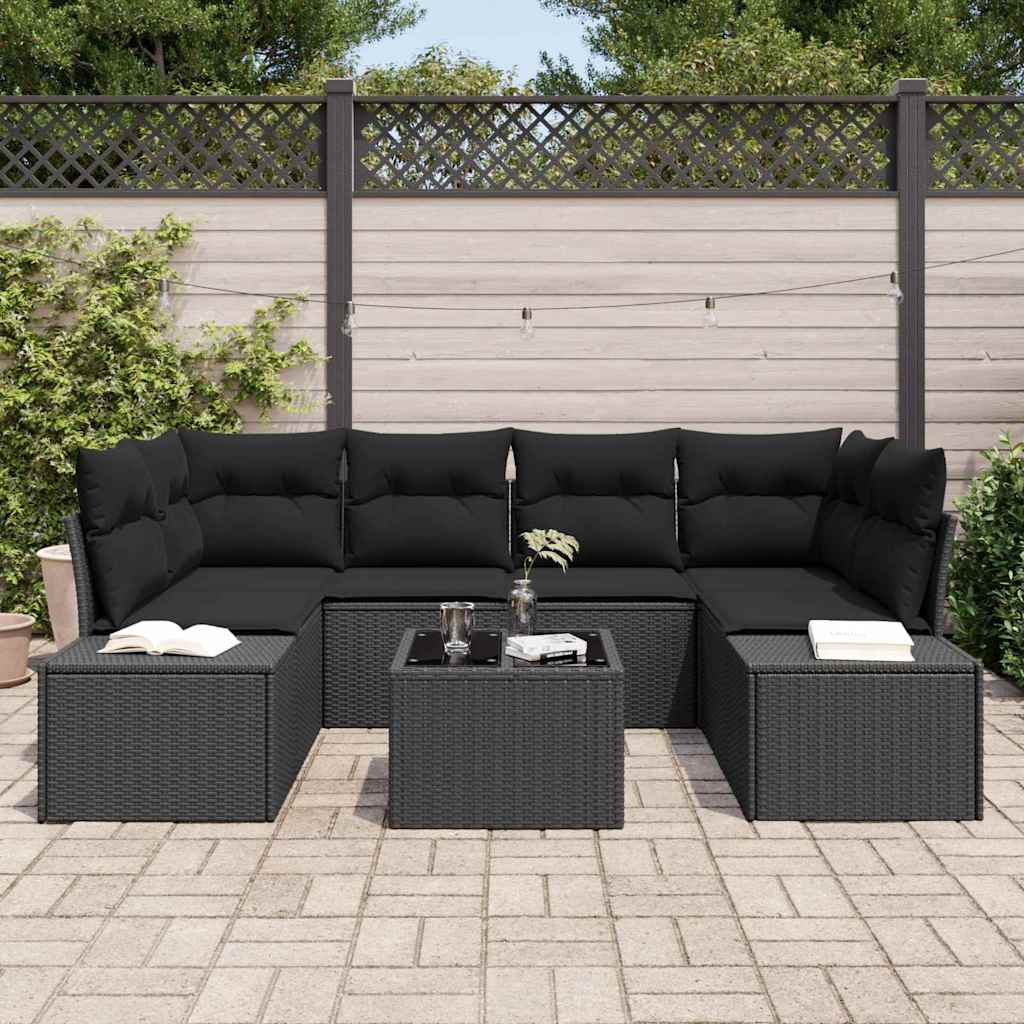 Havesofa Sæt med pude med opbevaring 7 pcs Sort 55 x 55 x 37 cm