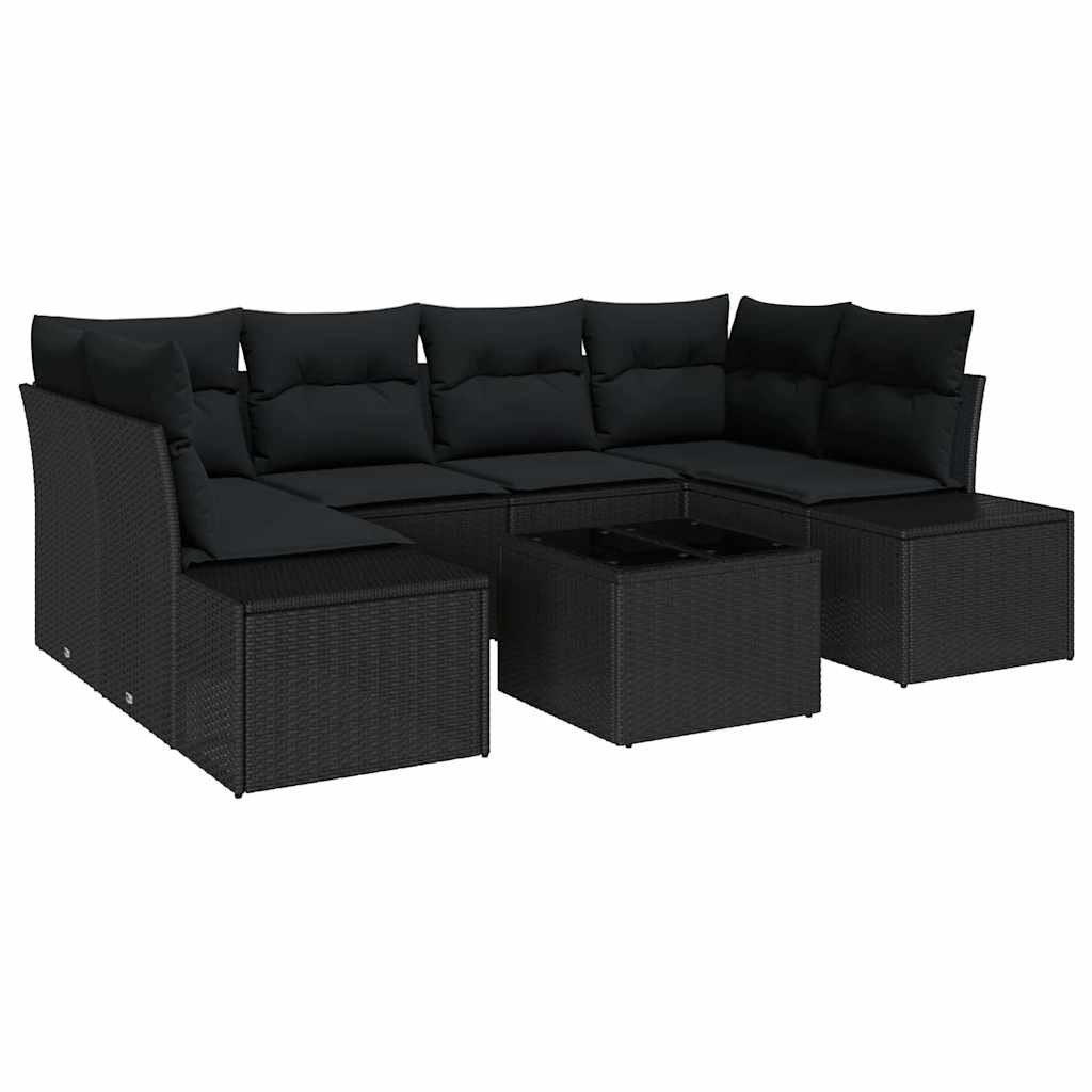 Havesofa Sæt med pude med opbevaring 7 pcs Sort 55 x 55 x 37 cm