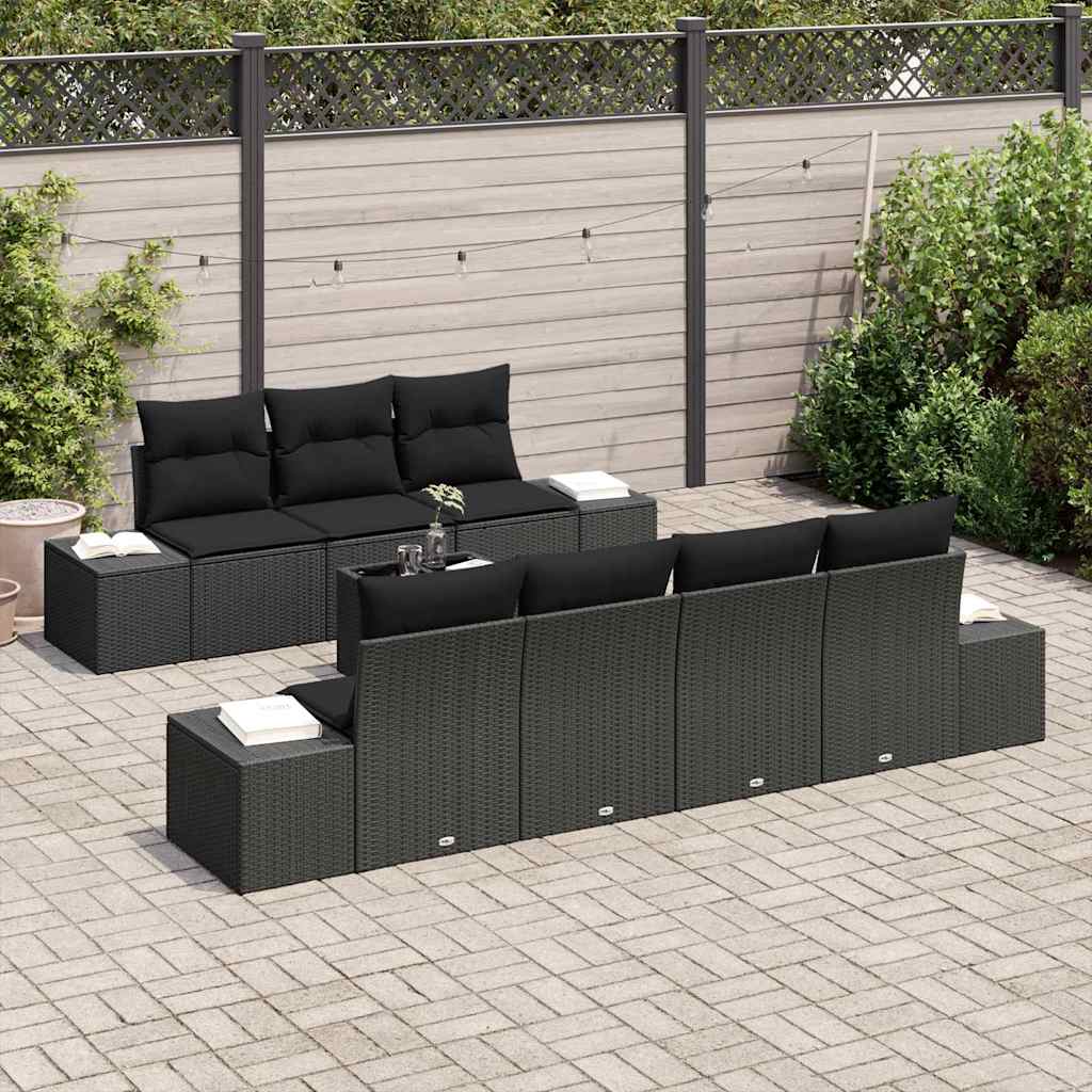 Havesofa Sæt med pude med opbevaring 8 pcs Sort 55 x 55 x 37 cm
