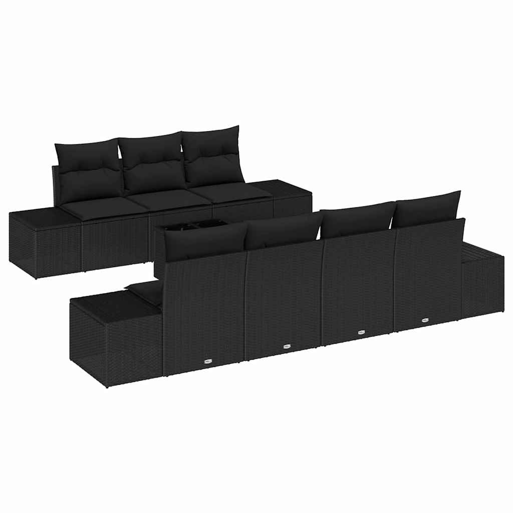 Havesofa Sæt med pude med opbevaring 8 pcs Sort 55 x 55 x 37 cm