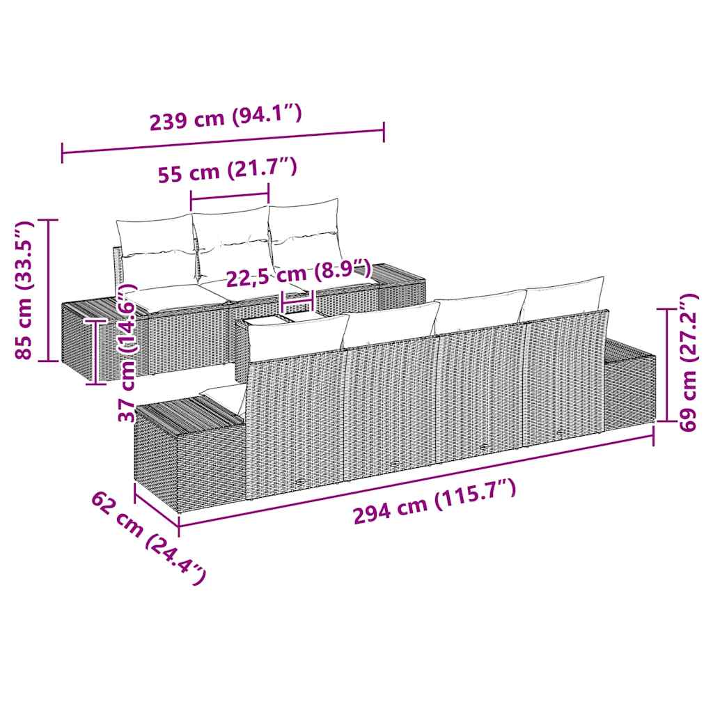 Havesofa Sæt med pude med opbevaring 8 pcs Sort 55 x 55 x 37 cm