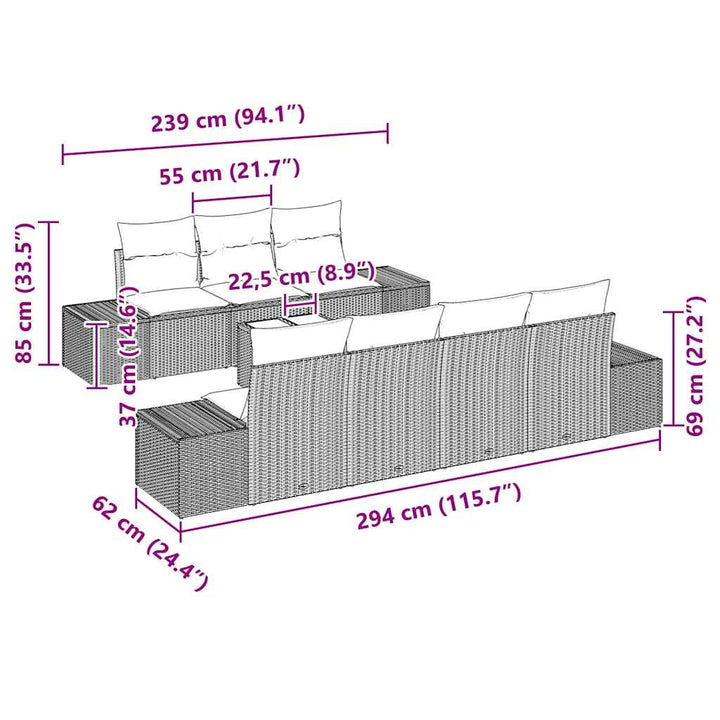 Havesofa Sæt med pude med opbevaring 8 pcs Sort 55 x 55 x 37 cm