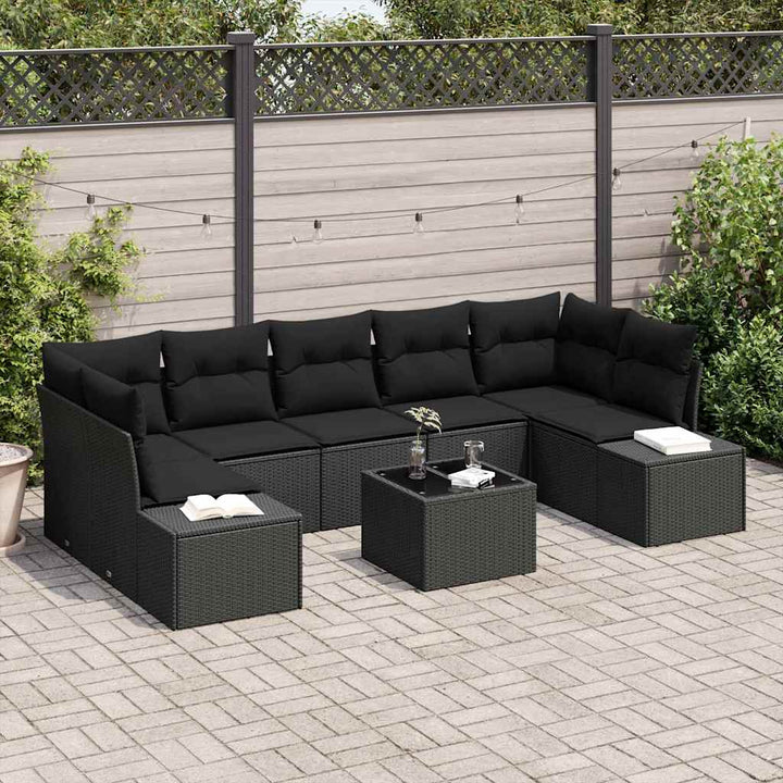 Havesofa Sæt med pude med opbevaring 8 pcs Sort 55 x 55 x 37 cm