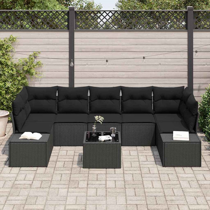 Havesofa Sæt med pude med opbevaring 8 pcs Sort 55 x 55 x 37 cm