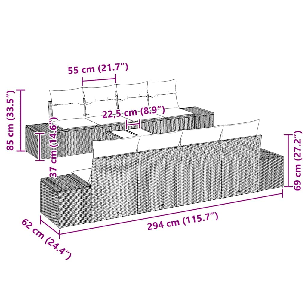 Havesofa Sæt med pude med opbevaring 7 pcs Grå 55 x 55 x 37 cm