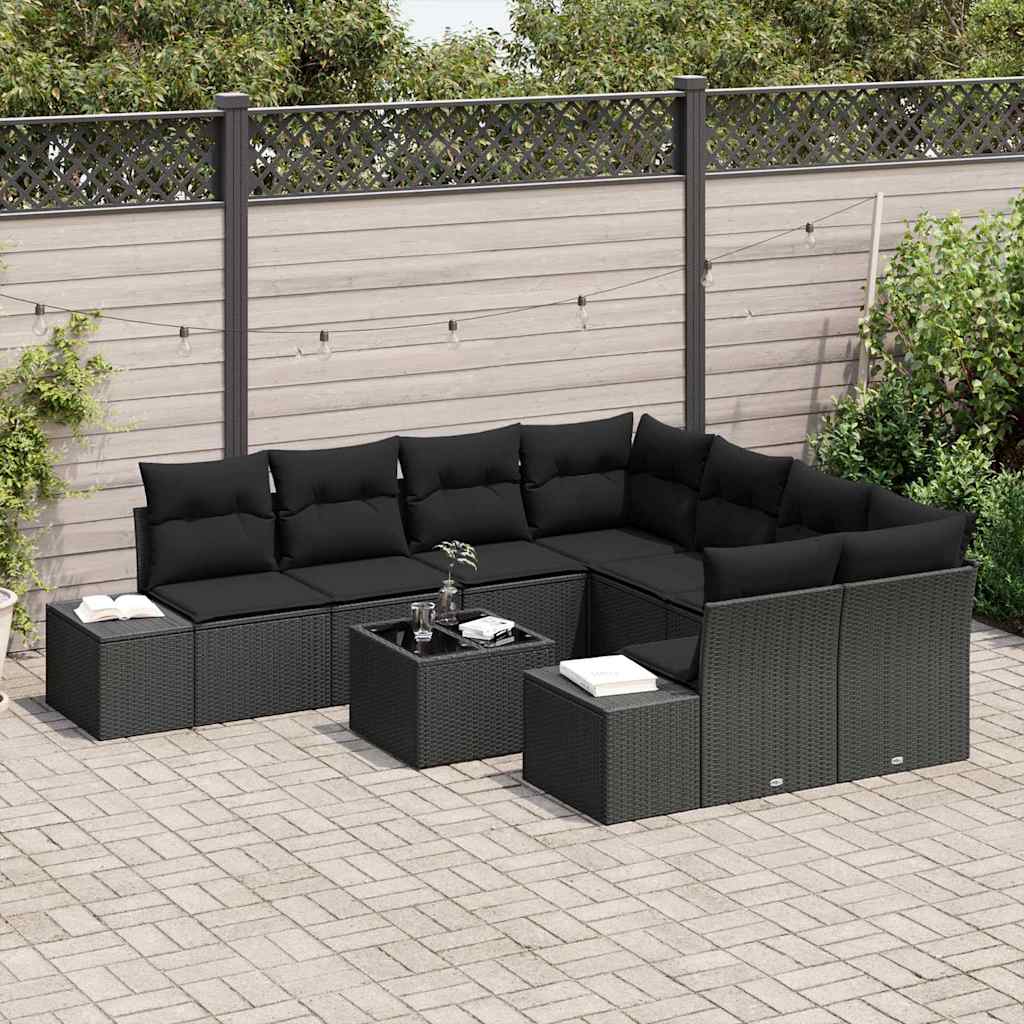 Havesofa Sæt med pude med opbevaring 9 pcs Sort 55 x 55 x 37 cm