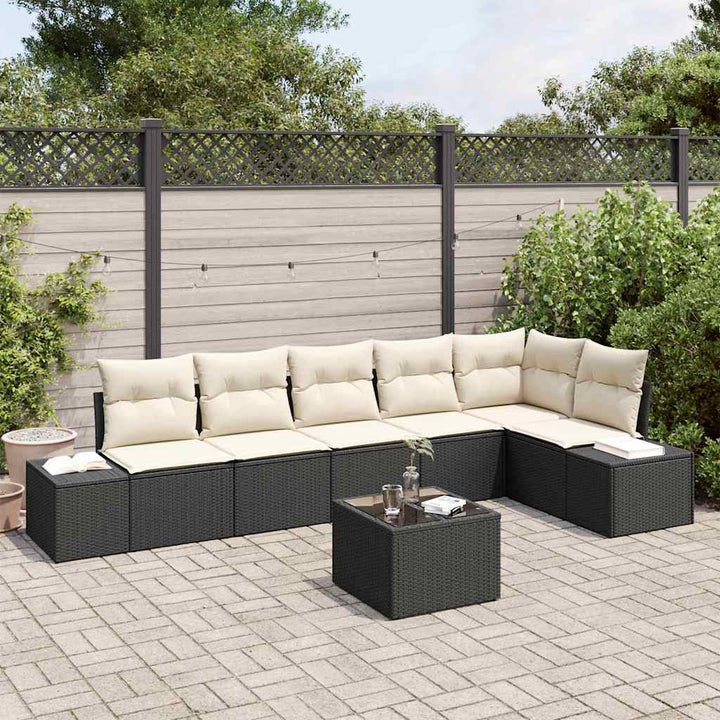 Havesofa Sæt med pude med opbevaring 7 pcs Brun og Creme