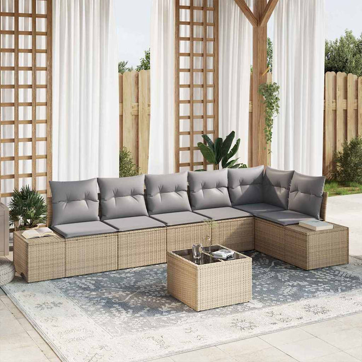 Havesofa Sæt med pude med opbevaring 7 pcs Beige og lys grå