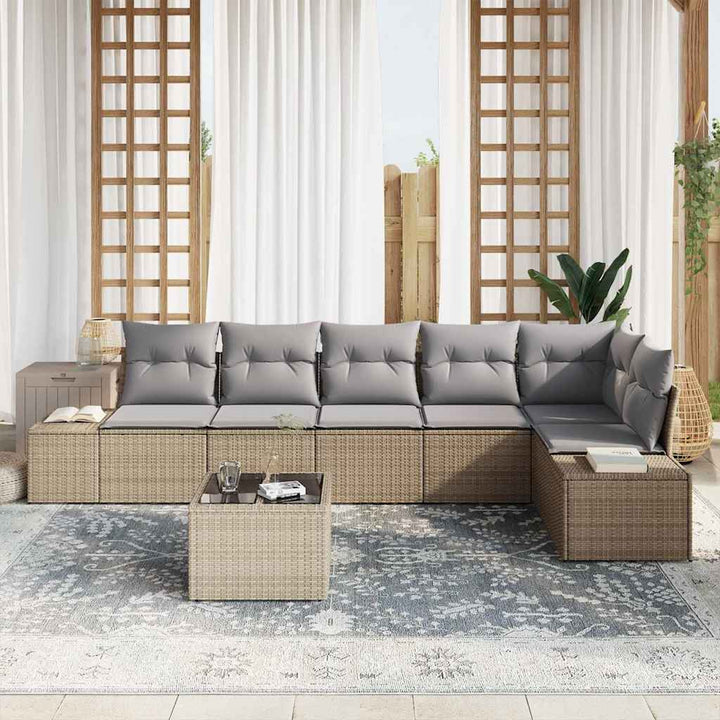 Havesofa Sæt med pude med opbevaring 7 pcs Beige og lys grå