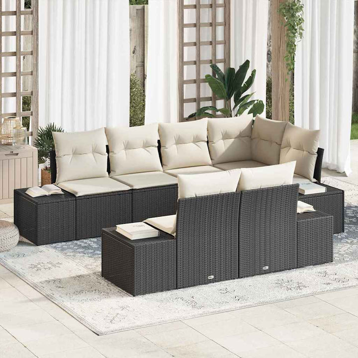 Havesofa Sæt med pude med opbevaring 7 pcs Sort og Cream