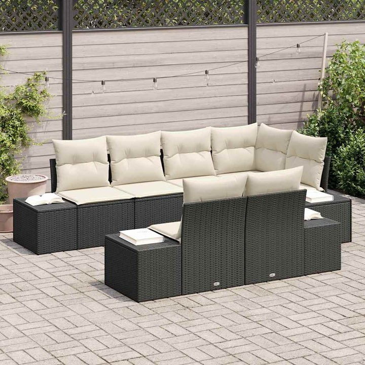 Havesofa Sæt med pude med opbevaring 7 pcs Sort og Cream