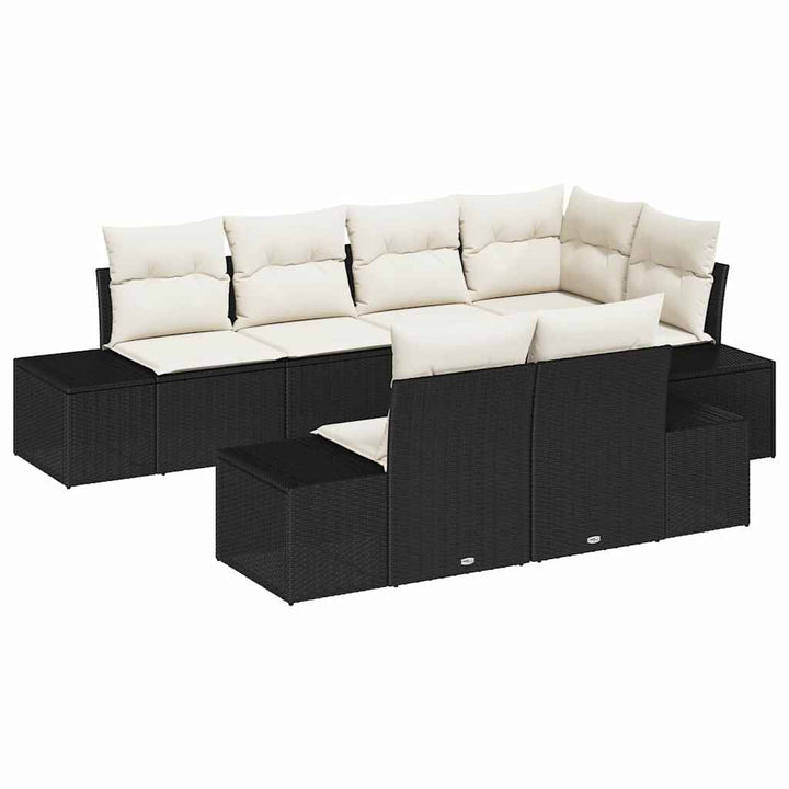 Havesofa Sæt med pude med opbevaring 7 pcs Sort og Cream
