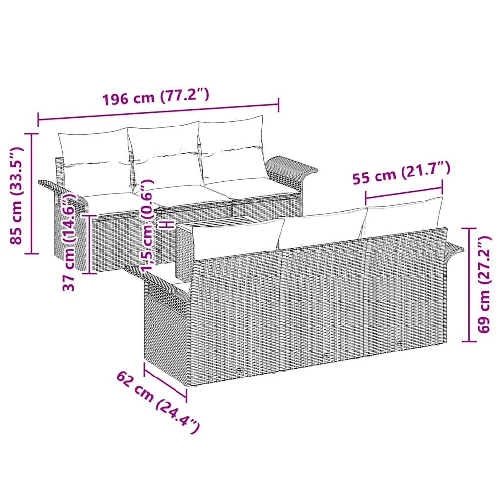 Havesofa Sæt med pude med opbevaring 7 pcs Sort 55 x 55 x 37 cm