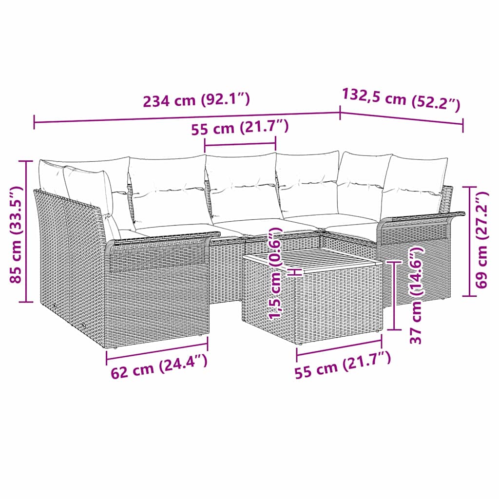 Havesofa Sæt med pude med opbevaring 7 pcs Sort 55 x 55 x 37 cm